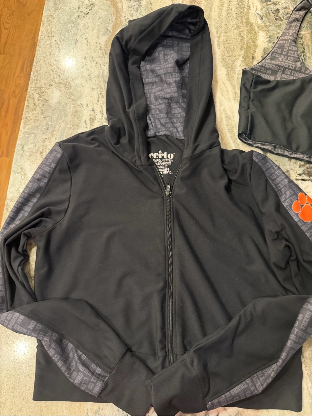 Clemson University Black Athletic Cropped Jacket & Sports Bra Set w/ Orange Paw - Picture 4 of 6